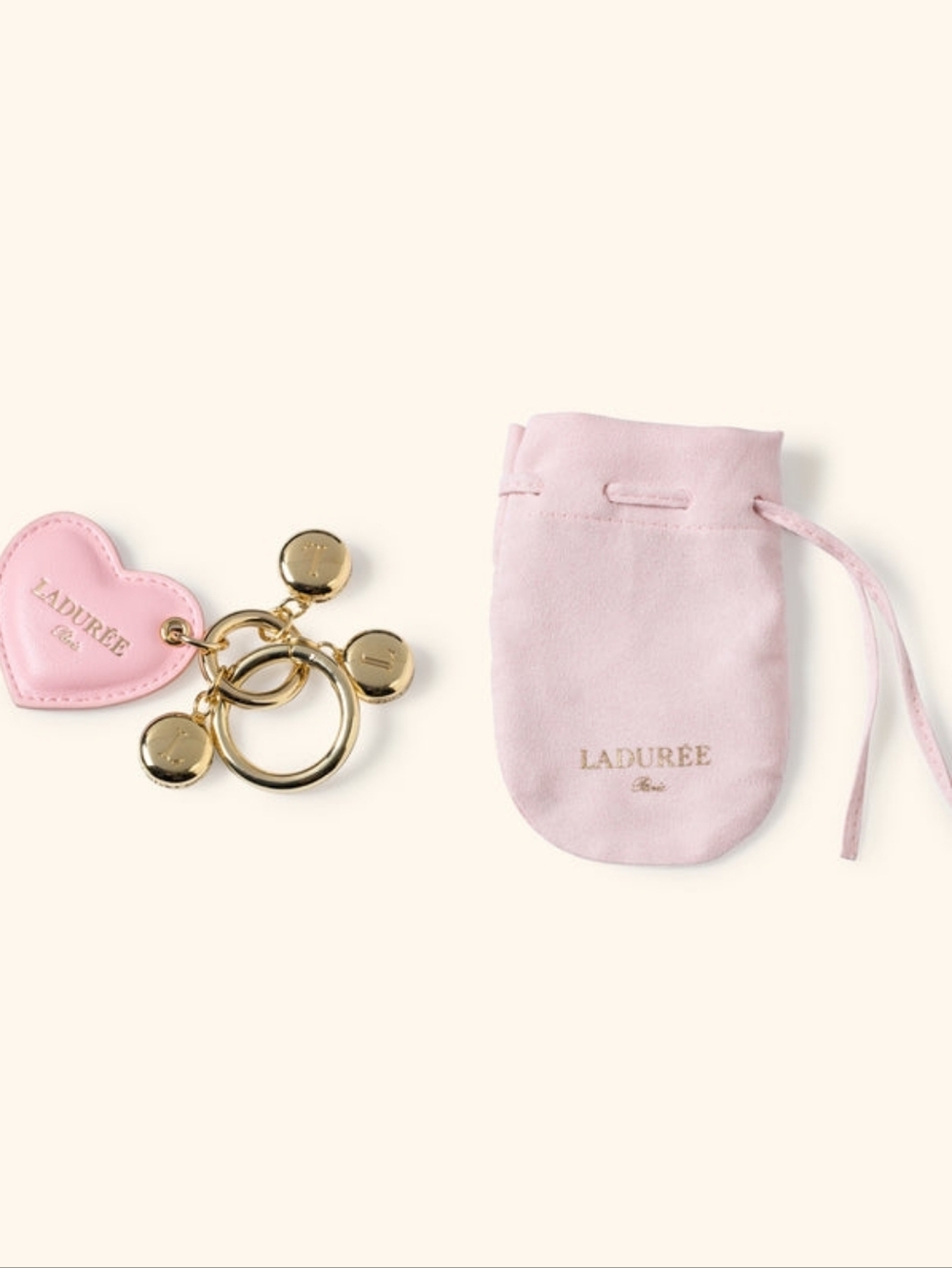 Laduree "Macarons" Charms Keychain Pink Heart Keyring with Gift Box + Dust Bag